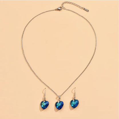 1 Set Fashion Heart Shape Alloy Inlay Artificial Crystal Women'S Earrings Necklace Jewelry Set