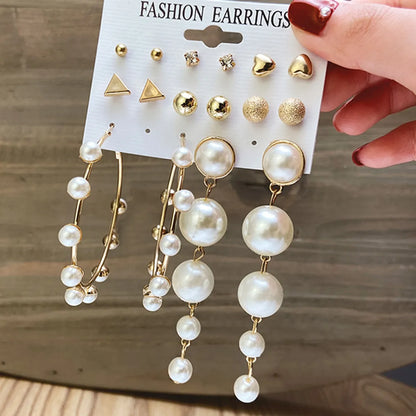 1 Set Fashion Heart Shape Alloy Inlay Rhinestones Pearl Women'S Drop Earrings Earrings Ear Studs