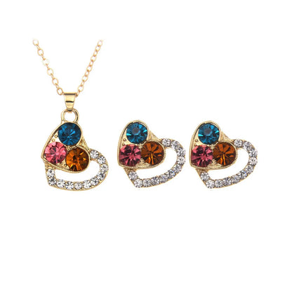 1 Set Fashion Heart Shape Alloy Inlay Rhinestones Valentine's Day Women's Earrings Necklace