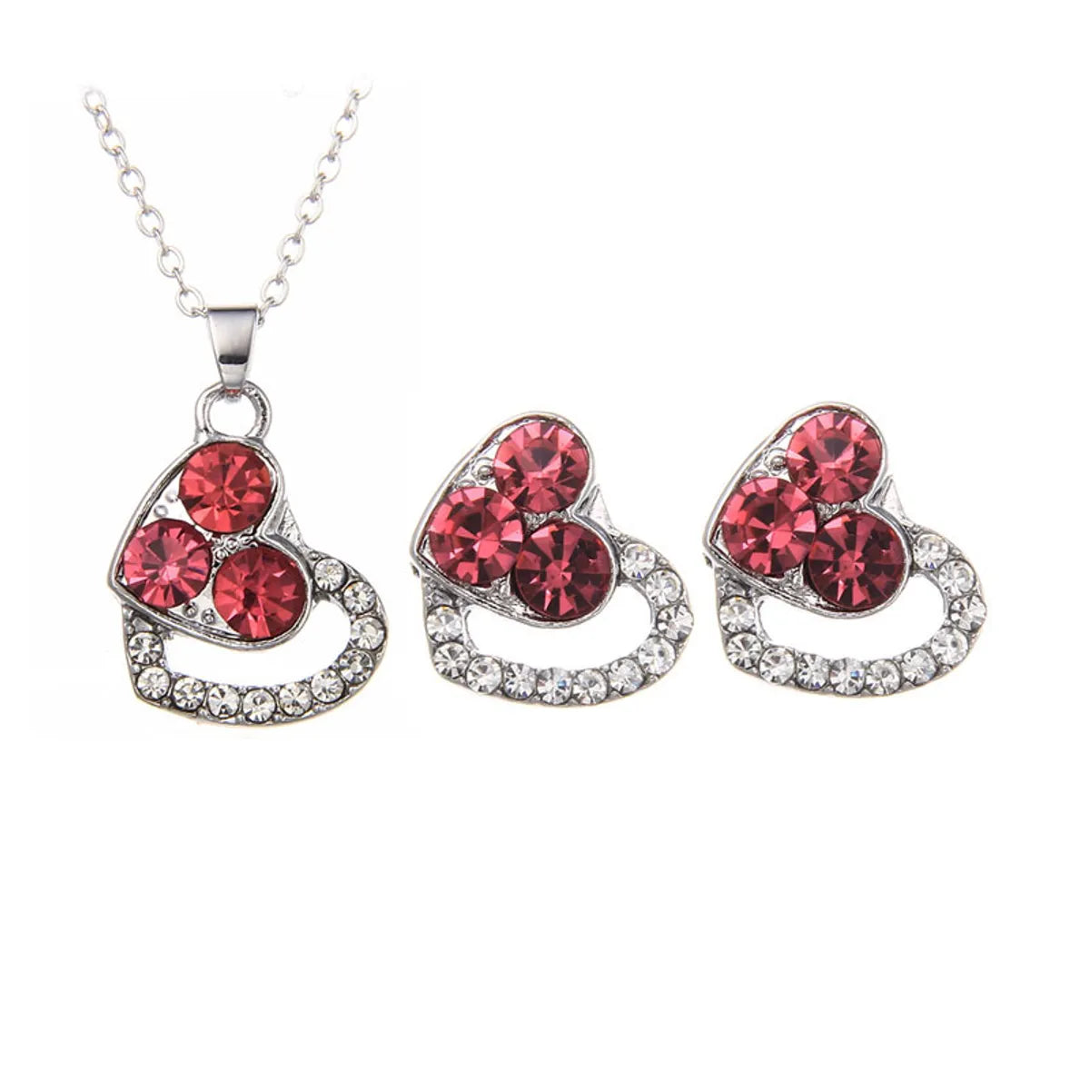 1 Set Fashion Heart Shape Alloy Inlay Rhinestones Valentine's Day Women's Earrings Necklace