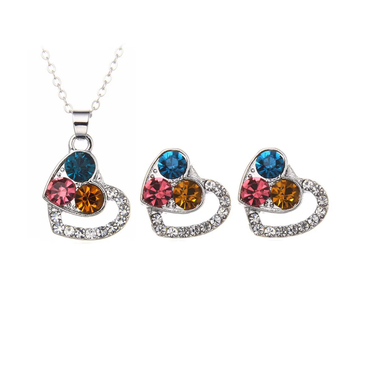 1 Set Fashion Heart Shape Alloy Inlay Rhinestones Valentine's Day Women's Earrings Necklace