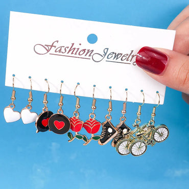 1 Set Fashion Heart Shape Flower Alloy Enamel Women'S Drop Earrings