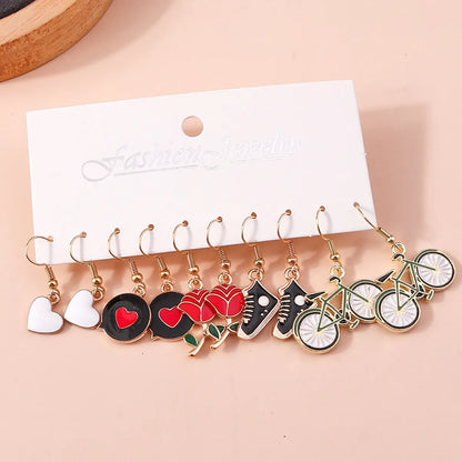 1 Set Fashion Heart Shape Flower Alloy Enamel Women'S Drop Earrings