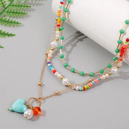 1 Set Fashion Heart Shape Resin Handmade Women's Necklace