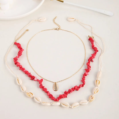 1 Set Fashion Irregular Alloy Shell Beaded Women's Necklace