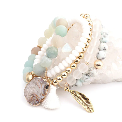 1 Set Fashion Leaf Natural Stone Plating Bracelets