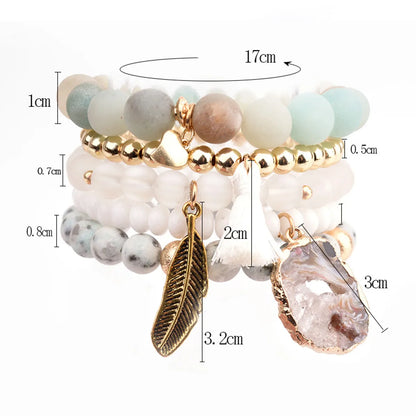 1 Set Fashion Leaf Natural Stone Plating Bracelets