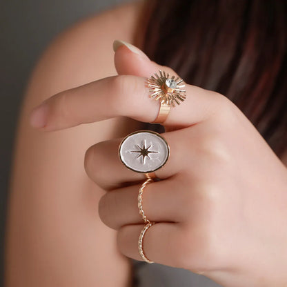 1 Set Fashion Letter Star Flower Alloy Metal Copper Asymmetrical Plating Inlay Turquoise Rhinestones Zircon 18k Gold Plated Gold Plated Silver Plated Unisex Rings