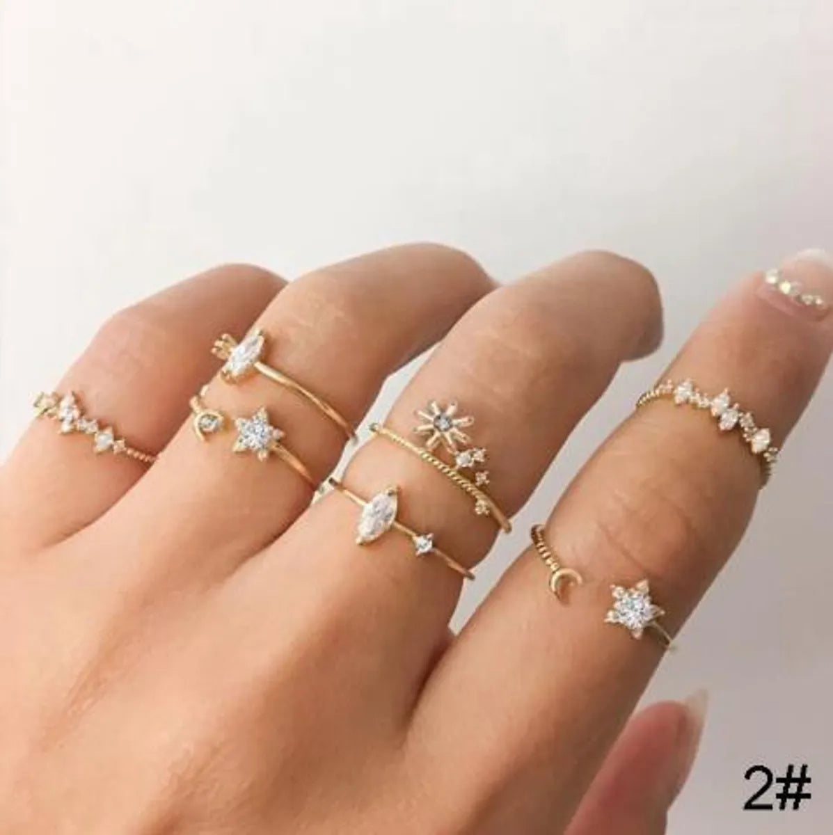 1 Set Fashion Moon Heart Shape Alloy Plating Inlay Zircon Women'S Open Ring