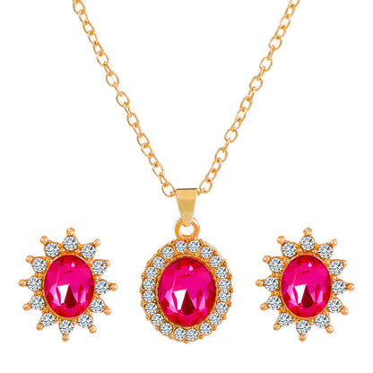 1 Set Fashion Oval Water Droplets Copper Inlay Artificial Rhinestones Zircon Women's Earrings Necklace