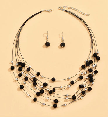 1 Set Fashion Round Imitation Pearl Glass Women'S Earrings Necklace