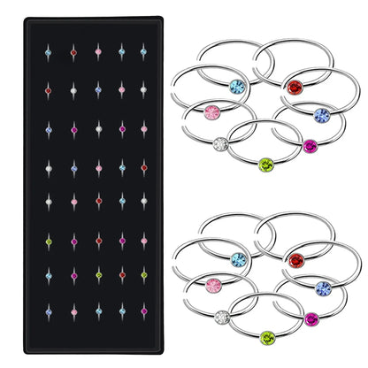 1 Set Fashion Round Stainless Steel Inlay Rhinestones Nose Ring