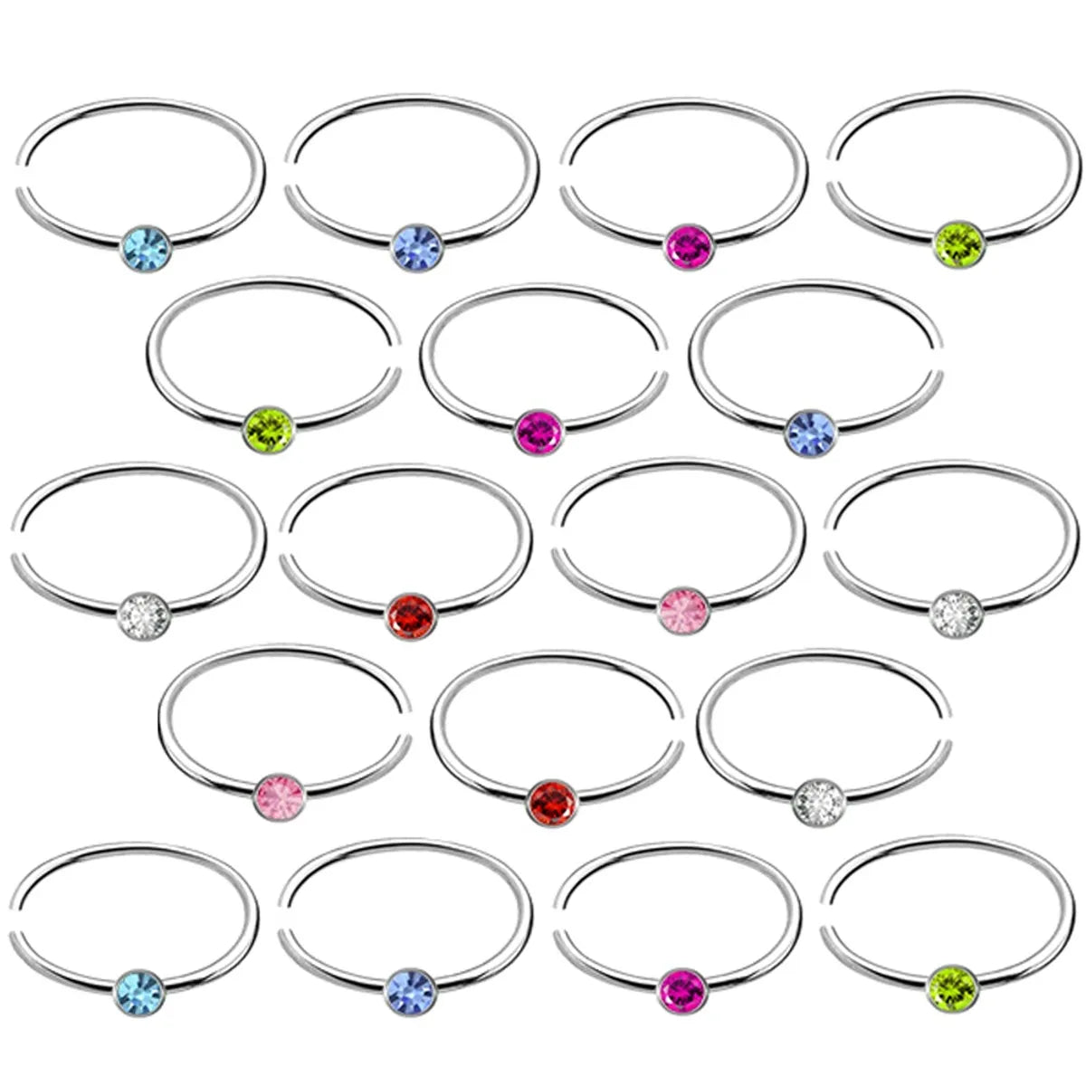 1 Set Fashion Round Stainless Steel Inlay Rhinestones Nose Ring