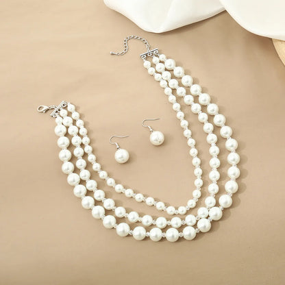 1 Set Fashion Simple Style Commute Round Artificial Pearl Plating Silver Plated Women's Necklace