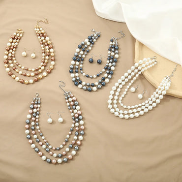 1 Set Fashion Simple Style Commute Round Artificial Pearl Plating Silver Plated Women's Necklace