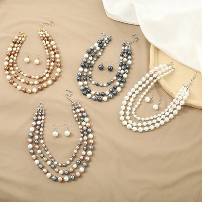 1 Set Fashion Simple Style Commute Round Artificial Pearl Plating Silver Plated Women's Necklace