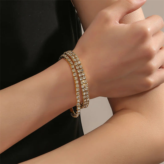 1 Set Fashion Square Rhinestone Inlay Rhinestones Women's Bracelets