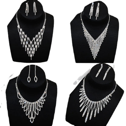 1 Set Fashion Tassel Artificial Crystal Rhinestone Women'S Earrings Necklace