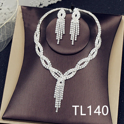 1 Set Fashion Tassel Artificial Crystal Rhinestone Women'S Earrings Necklace