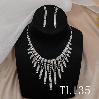 1 Set Fashion Tassel Artificial Crystal Rhinestone Women'S Earrings Necklace