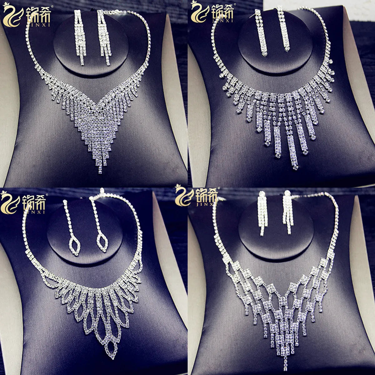 1 Set Fashion Tassel Artificial Crystal Rhinestone Women'S Earrings Necklace