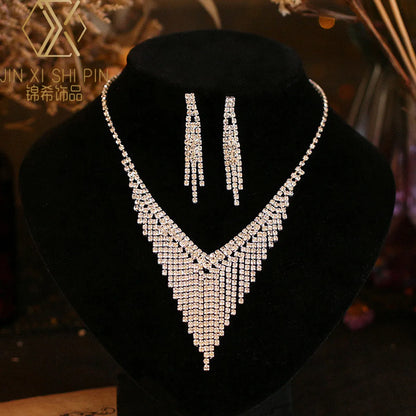 1 Set Fashion Tassel Artificial Crystal Rhinestone Women'S Earrings Necklace