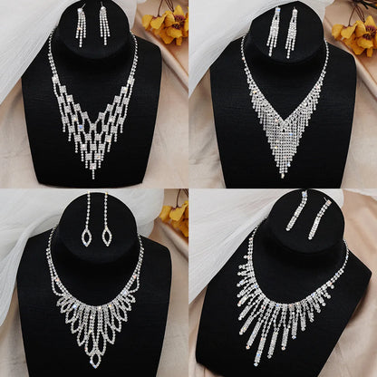 1 Set Fashion Tassel Artificial Crystal Rhinestone Women'S Earrings Necklace