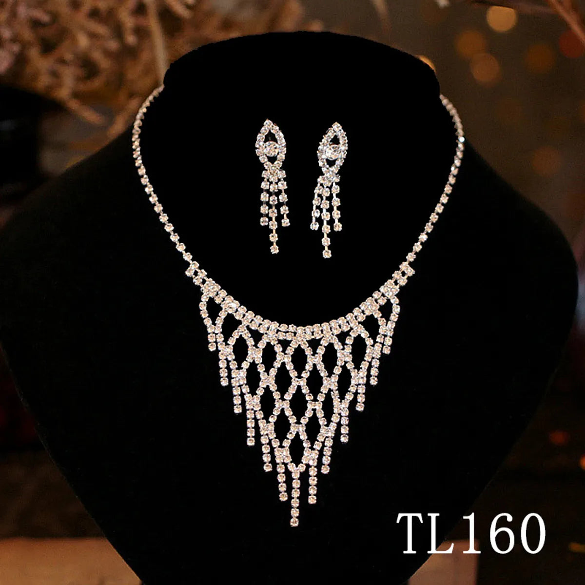 1 Set Fashion Tassel Artificial Crystal Rhinestone Women'S Earrings Necklace