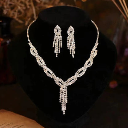 1 Set Fashion Tassel Rhinestone Women's Earrings Necklace