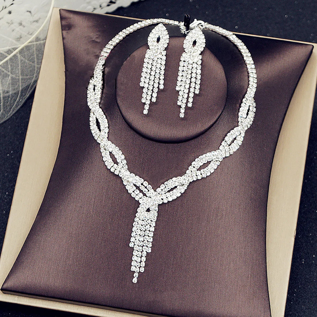 1 Set Fashion Tassel Rhinestone Women's Earrings Necklace