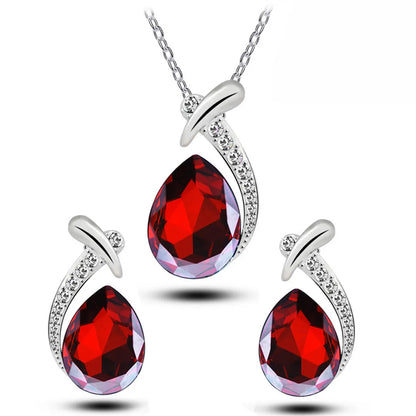 1 Set Fashion Water Droplets Alloy Austrian Crystal Women's Earrings Necklace