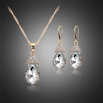 1 Set Fashion Water Droplets Alloy Inlay Crystal Rhinestones Women'S Earrings Necklace