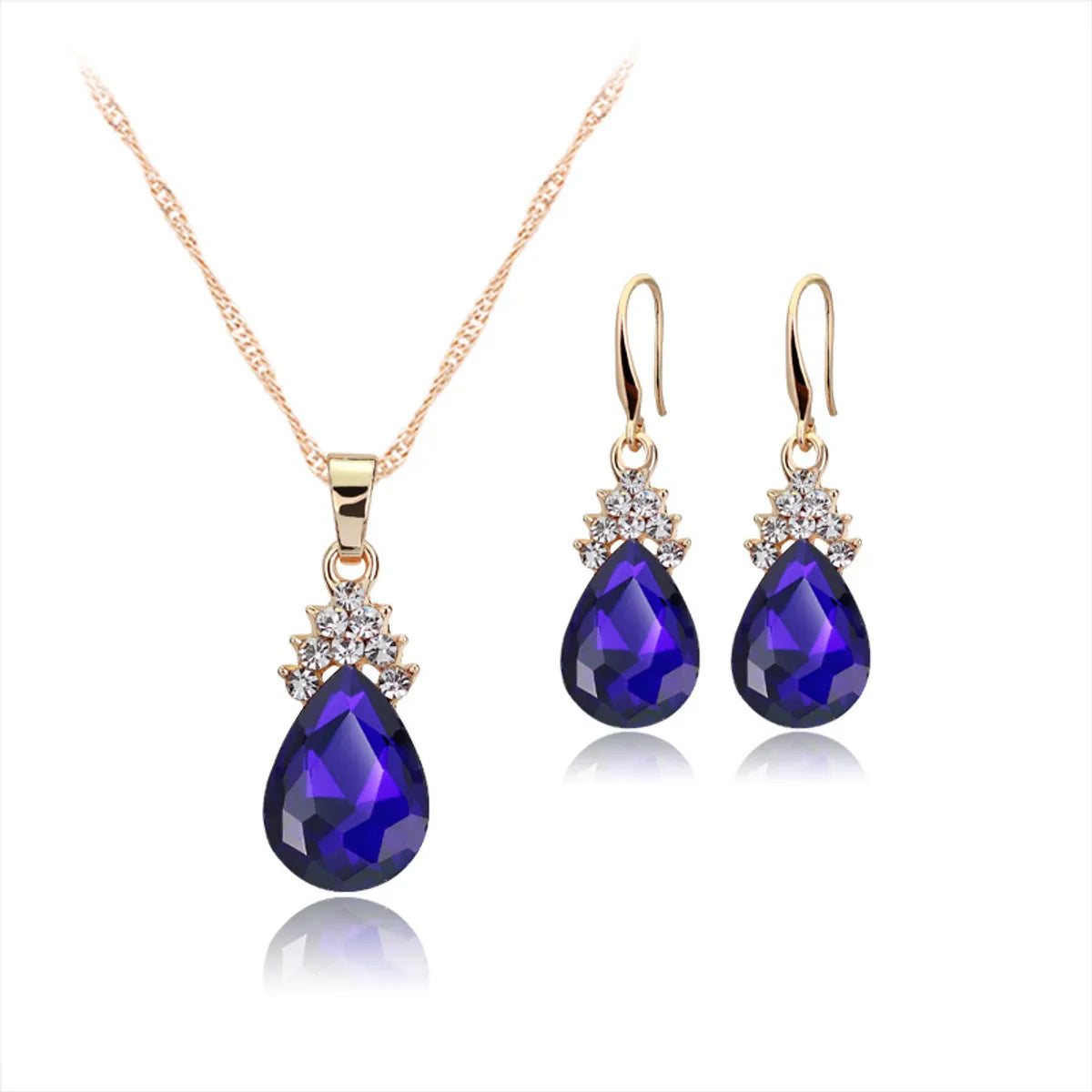 1 Set Fashion Water Droplets Alloy Inlay Crystal Rhinestones Women'S Earrings Necklace