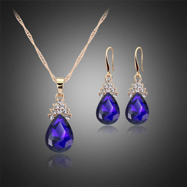 1 Set Fashion Water Droplets Alloy Inlay Crystal Rhinestones Women'S Earrings Necklace