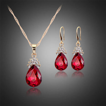 1 Set Fashion Water Droplets Alloy Inlay Crystal Rhinestones Women'S Earrings Necklace