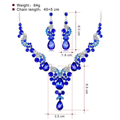 1 Set Fashion Water Droplets Alloy Rhinestone Glass Women's Earrings Necklace