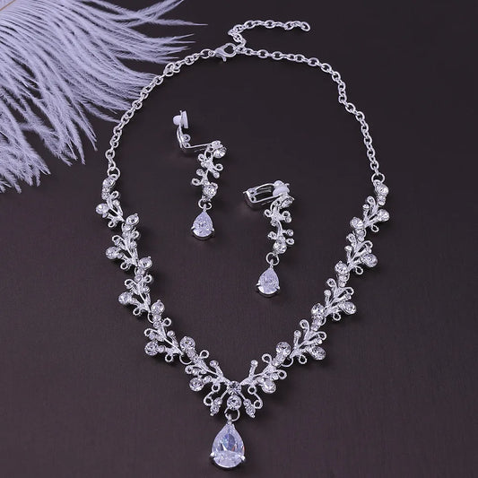 1 Set Fashion Water Droplets Alloy Rhinestone Women'S Earrings Necklace