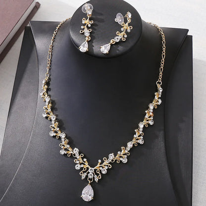 1 Set Fashion Water Droplets Alloy Rhinestone Women'S Earrings Necklace