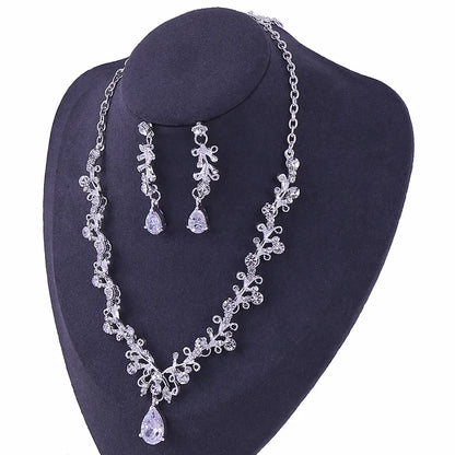 1 Set Fashion Water Droplets Alloy Rhinestone Women'S Earrings Necklace