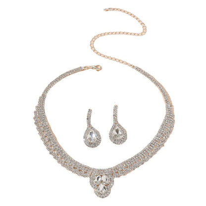 1 Set Fashion Water Droplets Copper Inlaid Zircon Women's Earrings Necklace