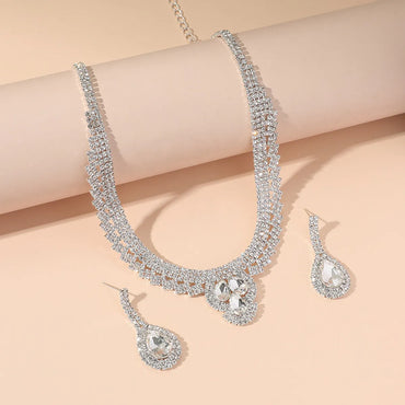 1 Set Fashion Water Droplets Copper Inlaid Zircon Women's Earrings Necklace