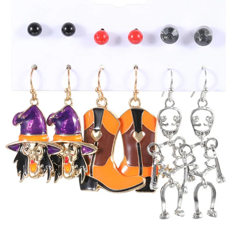 1 Set Funny Pumpkin Spider Ghost Enamel Plating Inlay Alloy Metal Acrylic Rhinestones Zircon Gold Plated Rhodium Plated Silver Plated Drop Earrings Ear Studs