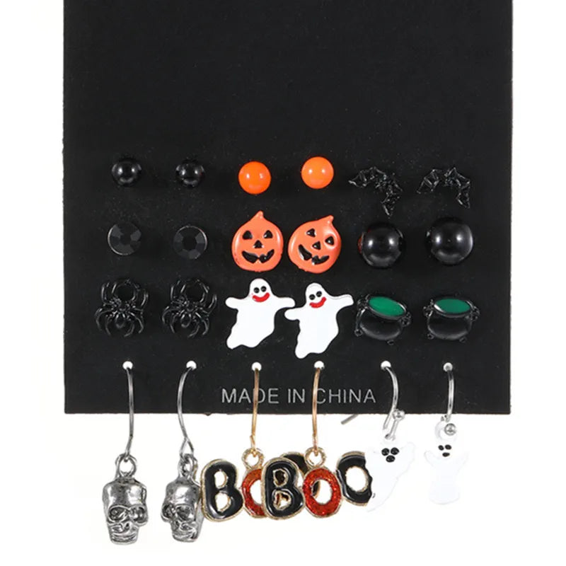 1 Set Funny Pumpkin Spider Ghost Enamel Plating Inlay Alloy Metal Acrylic Rhinestones Zircon Gold Plated Rhodium Plated Silver Plated Drop Earrings Ear Studs