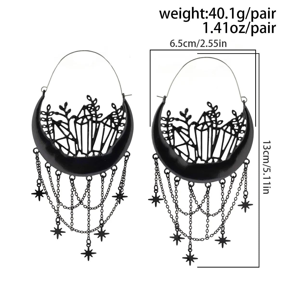 1 Set Gothic Exaggerated Star Tassel Alloy Copper Drop Earrings