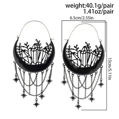 1 Set Gothic Exaggerated Star Tassel Alloy Copper Drop Earrings