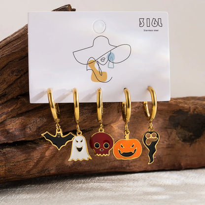 1 Set Gothic Funny Streetwear Pumpkin Bat Enamel Hollow Out Stainless Steel 14k Gold Plated Drop Earrings