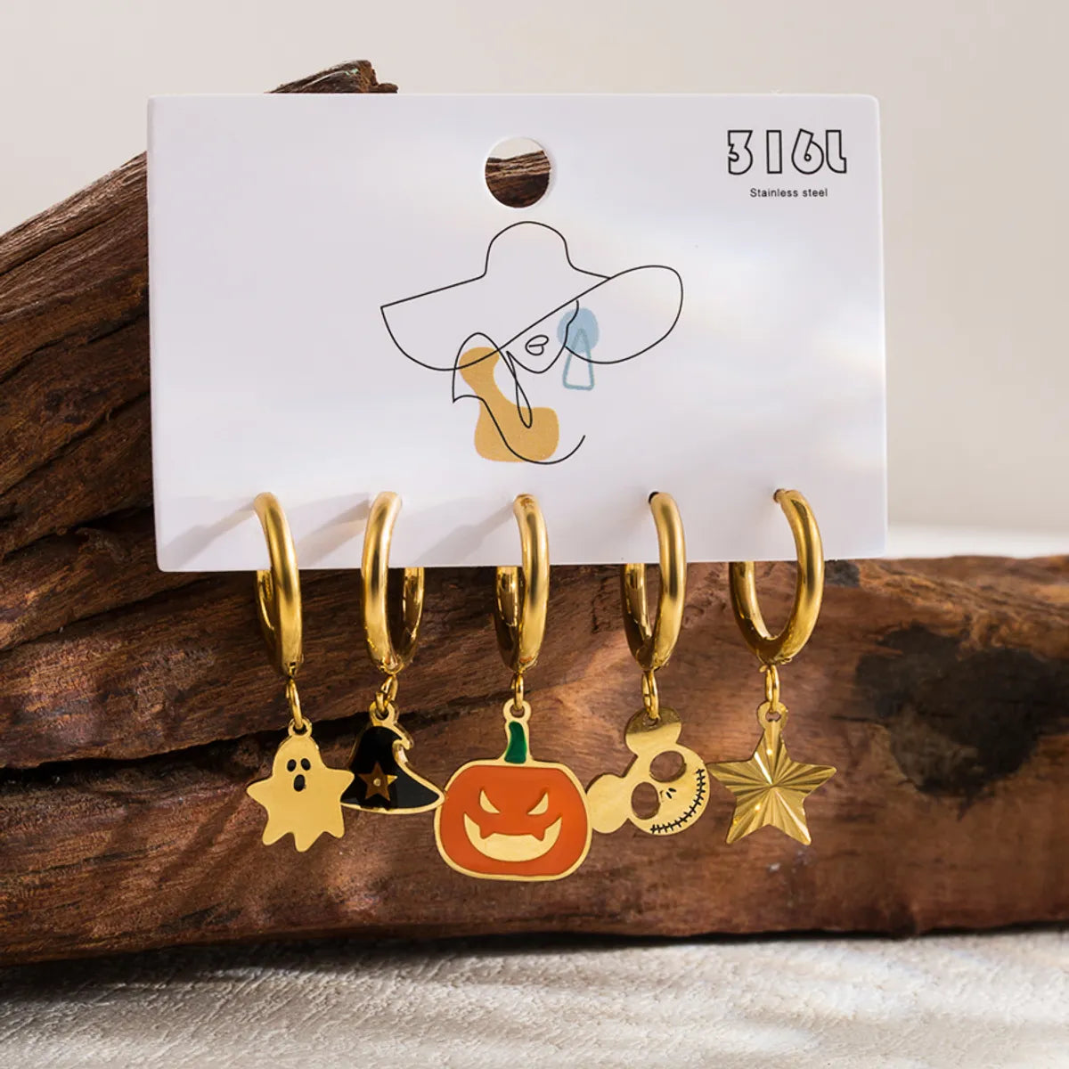 1 Set Gothic Funny Streetwear Pumpkin Bat Enamel Hollow Out Stainless Steel 14k Gold Plated Drop Earrings