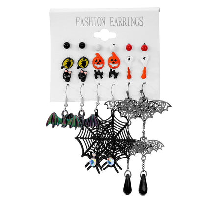 1 Set Hip-Hop Funny Halloween Pattern Pumpkin Spider Web Plating Alloy Drop Earrings Ear Studs