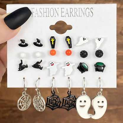 1 Set Hip-Hop Funny Halloween Pattern Pumpkin Spider Web Plating Alloy Drop Earrings Ear Studs