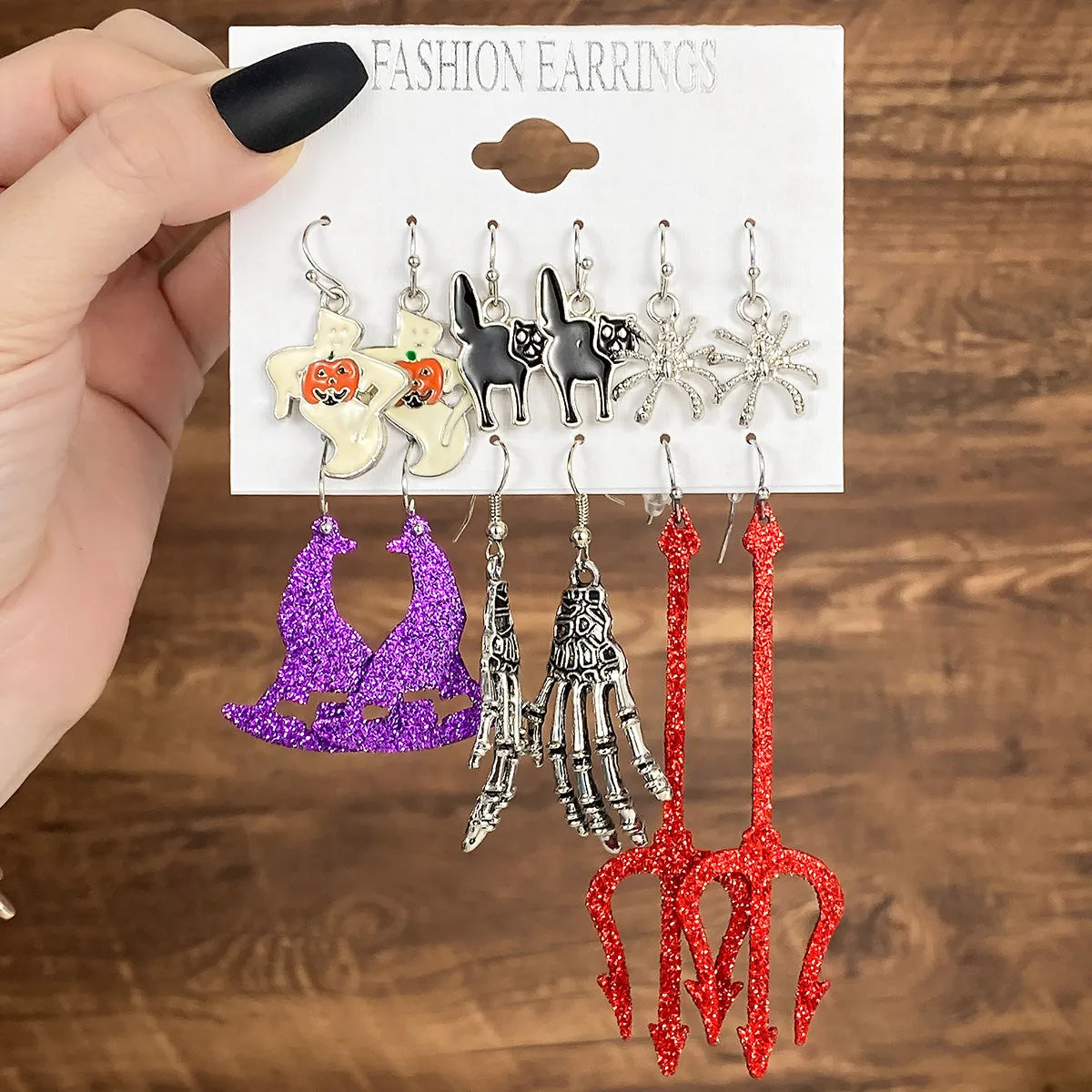 1 Set Hip-Hop Funny Halloween Pattern Pumpkin Spider Web Plating Alloy Drop Earrings Ear Studs